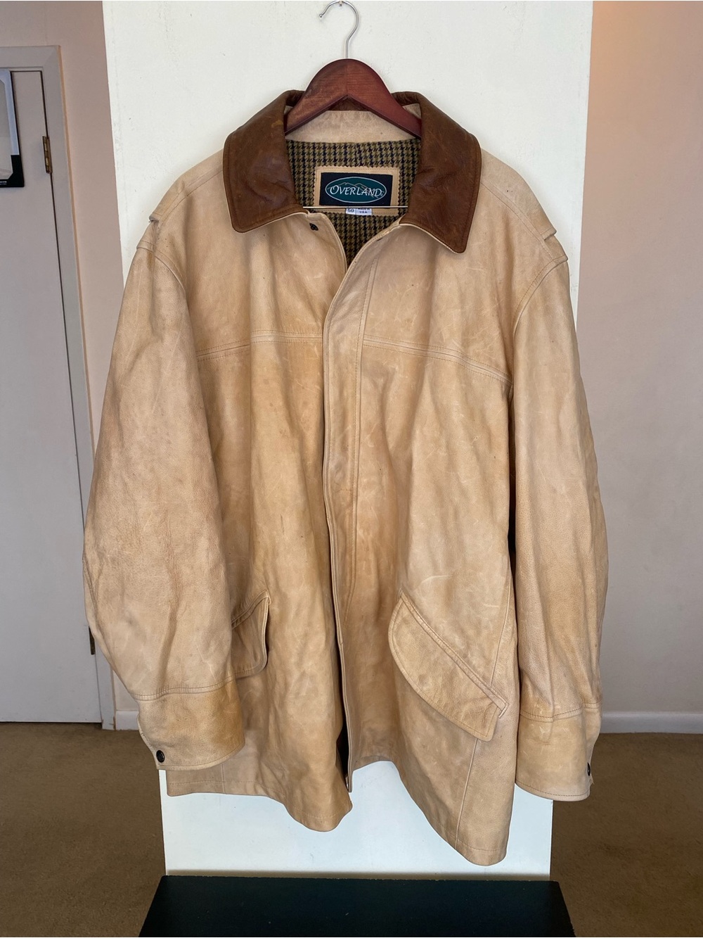 Overland Lone Pine Country Gentleman Mens 50 Tan Leather Jacket Coat Made In USA